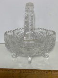 Nice Glass Footed Basket with Etched Bird Design