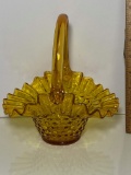 Nice Yellow Glass Hobnail Basket with Ruffled Edges