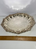 Heavy Footed Etched Silver Plated Serving Platter