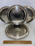 4 pc Set of Etched Silver Plated Serving Platters by International Silver Company