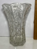 Vintage Pressed Glass Heavy Vase with Diamond & Star Pattern