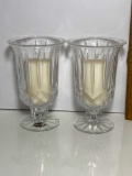 Pair of Lead Crystal Pedestal Candle Holders with Candles