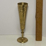 Vintage Etched Brass Slender Vase