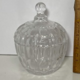 Clear Glass Lidded Dish with Thumbprint Design