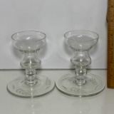 Pretty Pair of Etched Wheat Glass Candlesticks