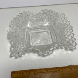 Pretty Ruffled Edge Glass Bowl with Diamond Design