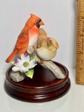 Porcelain Cardinals Figurine Signed Andrea by Sadek Made in Japan with Wood Base