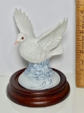 1988 Porcelain “White Dove” Figurine Signed Andrea by Sadek Made in Japan with Wood Base
