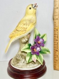 Porcelain Canary Figurine Signed Andrea by Sadek Made in Japan with Wood Base