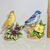 Porcelain Mountain Bluebird & Canary Figurines Signed Andrea by Sadek Made in Japan