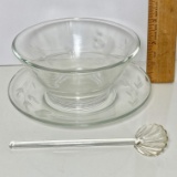 3 pc Etched Glass Bowl, Saucer & Spoon