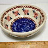 Hand Made Floral Pottery Bowl Signed on Bottom