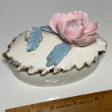 Vintage Delicate Porcelain Leaf Dish with Roses