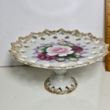Vintage Open Lace Floral Porcelain Dessert Pedestal