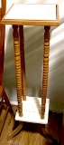2-Tier Vintage Wooden Lamp Stand with Marble Shelves