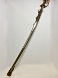 Vintage Ornate Brass Handled U.S. Military Sword with Eagle Holding Coat of Arms & Arrows