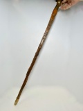 Feb. 4 1926 Impressive Hand Carved Hand Made Wooden Walking Stick with Brass Top & Bottom