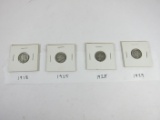 4 Silver Mercury Dimes 1918 1925 1928 1929