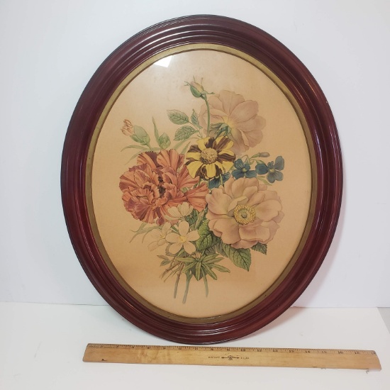 Large Vintage Oval Framed Botanical Print