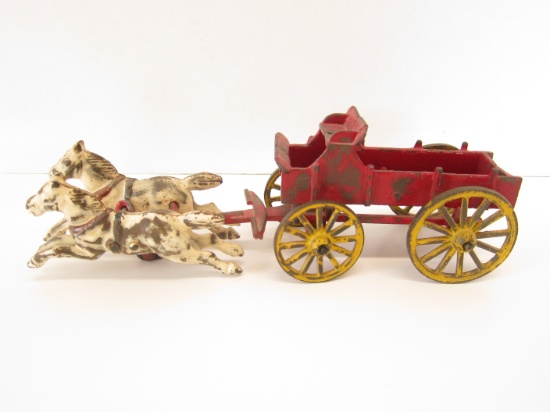 Cast Iron Toy Galloping Horses & Wagon