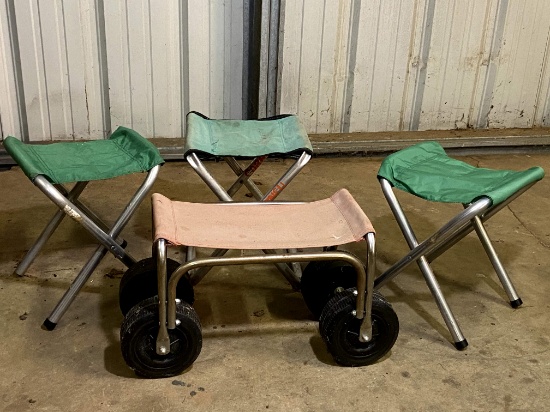 Lot of 4 Camp Stools - One with Wheels