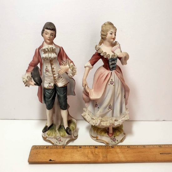 Vintage Porcelain Man and Lady Figurines Marked