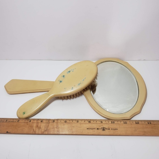 Vintage Mirror and Brush Dresser Set