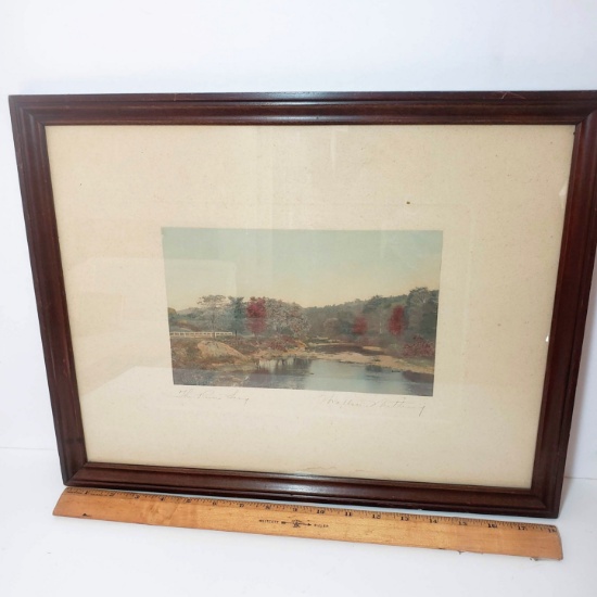 Antique Signed Wallace Nutting "The River’s Song" Colorized Photo Framed Art