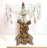 Vintage Italian Cherub Compote with Glass Prisms