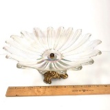 Vintage Iridescent Glass Brass Footed Bowl