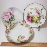 Vintage Ceramic Floral Plates and Bowls Set of 3
