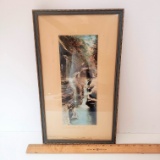 Vintage Rainbow Falls Watkins Glen NY Hand Painted Water Color by Harris Picture