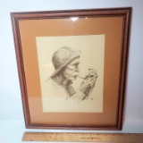 Vintage Seamen Sketch Signed Joni Eareckson PTL in Frame