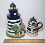 Lidded Ceramic Lighthouse Jar and Mug Set of 2