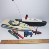 Vintage Toy Lot, Boats, Kazoo, Tractor, Plane