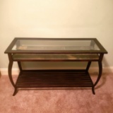 Metal Glass Top Console Table With Slate Accents