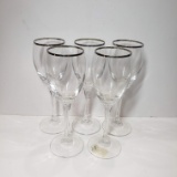 Set of 5 Gorham Crystal Silver Rimmed Wine Glasses Made in Czech Republic