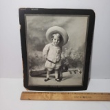 Vintage Child Golf Photo with 3-D Relief in Frame