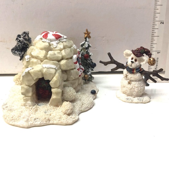 2001 Kringles Arctic Igloo and "Bearly A Snowman" Collectible Figurines
