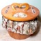 Vintage Wooden Sewing Basket with Tapestry Liner & Hinged Flip Top