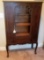 Antique Wooden China Cabinet on Castors with Queen Anne Legs
