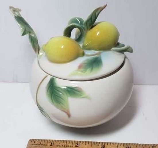 Franz Porcelain Collection Lemon Jam Jar with Matching Spoon FZ00517