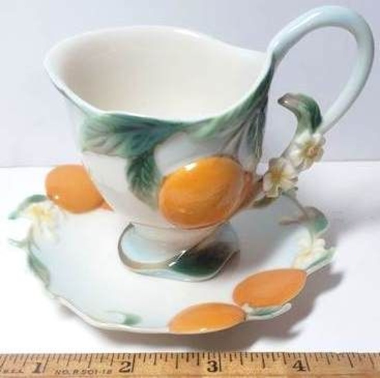 Franz Porcelain Orange Fruit Tea Cup and Saucer FZ00469S