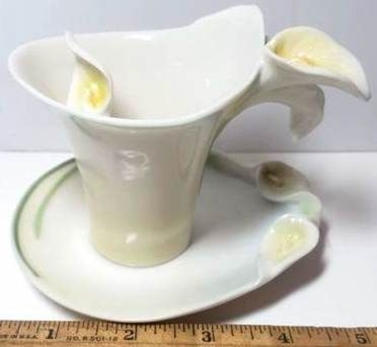 Franz Porcelain "Serenity" Calla Lily Cup, Saucer & Spoon