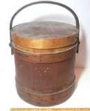 Primitive Wooden Firkin Bucket with Lid