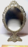 Vintage Silver Tone Ornate Standing Mirror