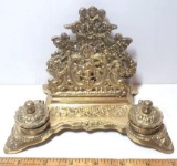 Vintage Ornate Brass Inkwell