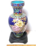 Vintage Cloisonné Enamel and Gilt Vase on Stand