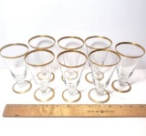 Set of 8 Vintage Fostoria Glasses with Gold Rim