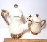 Vintage Cream and Gold Sugar and Teapot